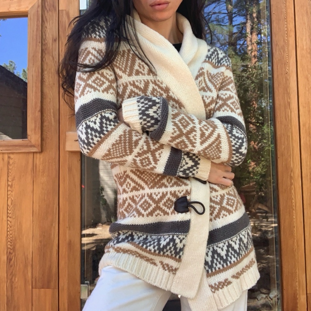 Vintage Merona Ivory and Charcoal Knit Cozy Fall Cardigan